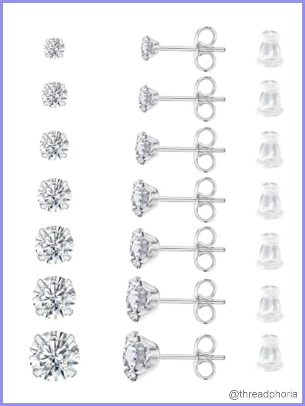 7 Pairs Stud Earrings 316L Surgical Steel Cubic Zirconia Hypoallergenic